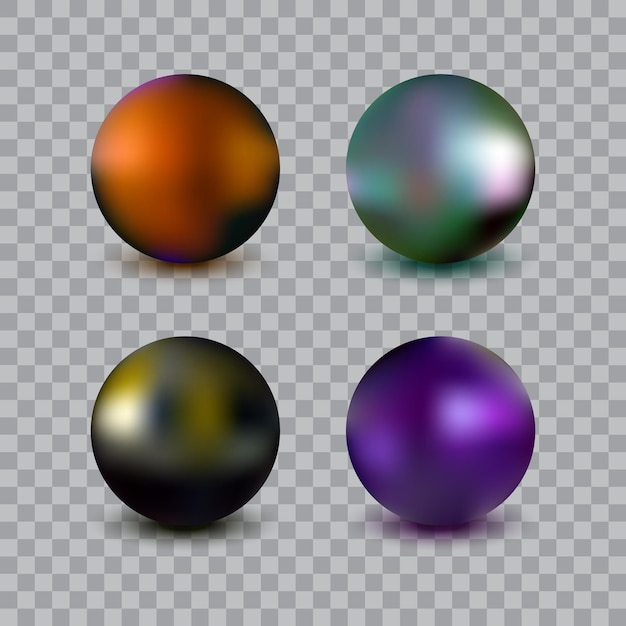 Vector photorealistic vector ball set isolated on transparent background. metalic spheres