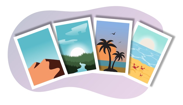 Photos from the rest atmospheric photos Beach desert mountains palm trees Vector illustration