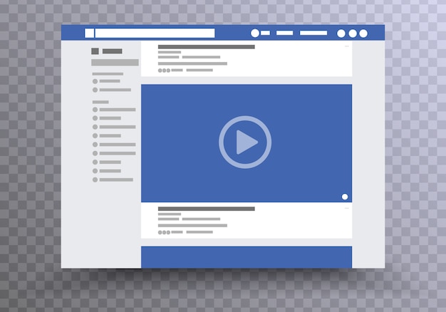 Photovideo frame.  Web page browser. Concept of Social Page Interface on the laptop. Social media.  illustration isolated on transparent background.