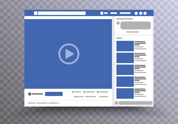 Photovideo frame.  Web page browser. Concept of Social Page Interface on the laptop. Social media.  illustration isolated on transparent background.