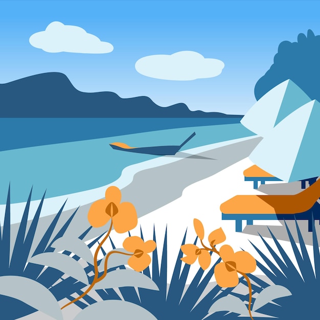 Phuket flat illustration beach holiday travel flat drawing modern style phuket illustration hand