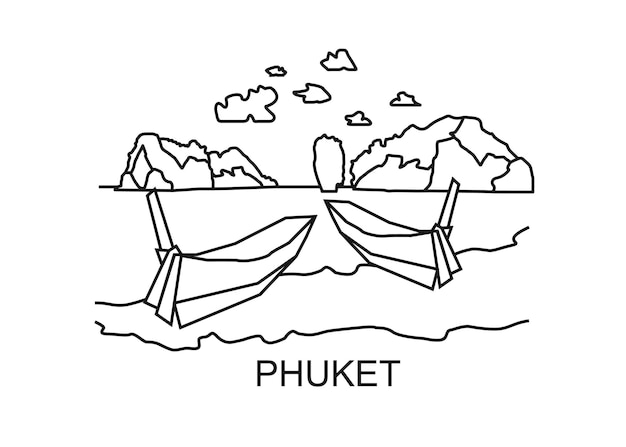 Phuket lineart illustration phuket line drawing modern style phuket city illustration hand