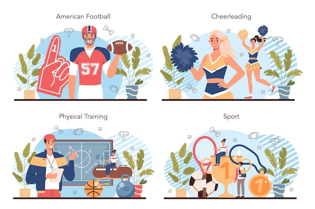 Physical education or school sport class concept set american football