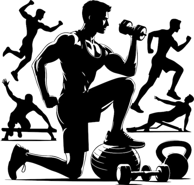 physical exercise vector design vector black color silhouette