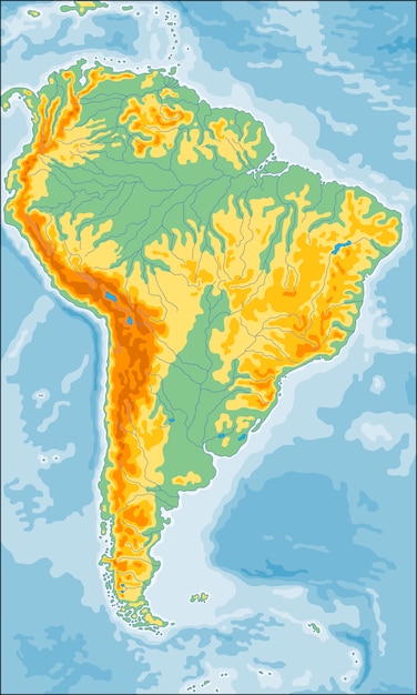 Vector physical south america map