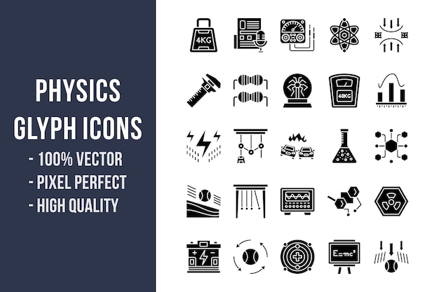 Physics Glyph Solid Icons Set