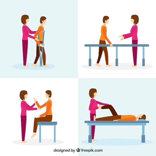 Vector physiotherapist with patient