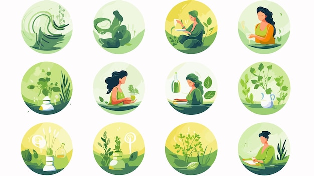 Vector phytotherapy metaphor vector graphic emblems collection