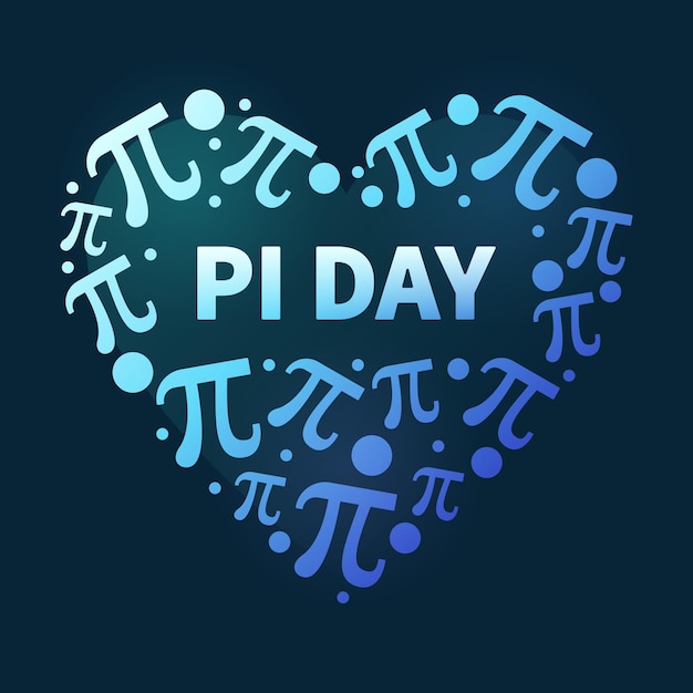 Pi Day on March 14th vector heart shaped blue banner Math concept illustration