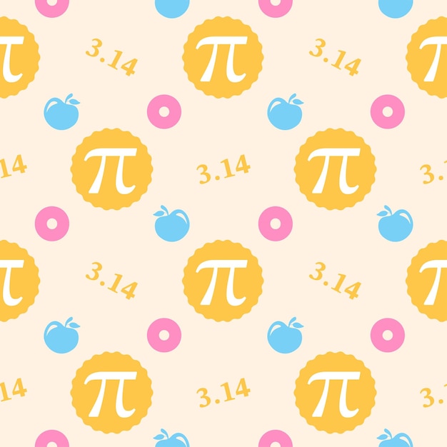 Pi Day Seamless Pattern with Mathematical Constants or Baked Pie in Template Hand Drawn Illustration