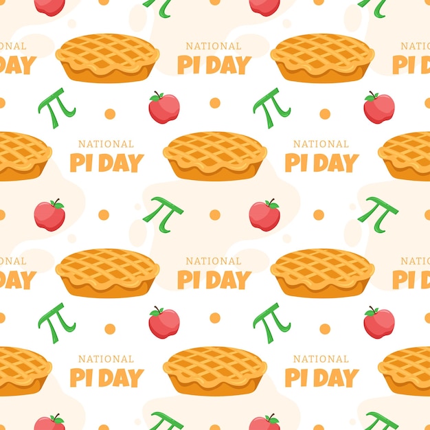 Pi Day Seamless Pattern with Mathematical Constants or Baked Pie in Template Hand Drawn Illustration