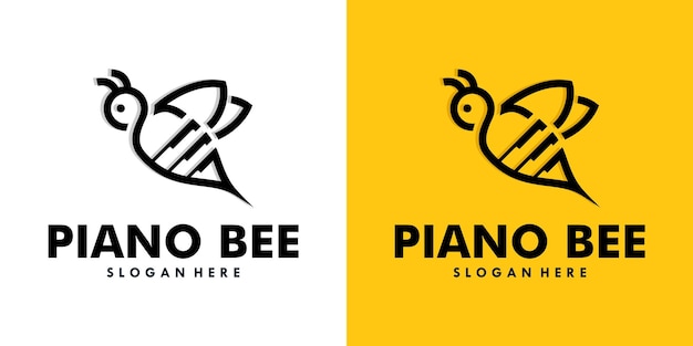 Piano bee concepts logo design template