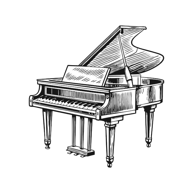 Vector piano hand drawn illustration