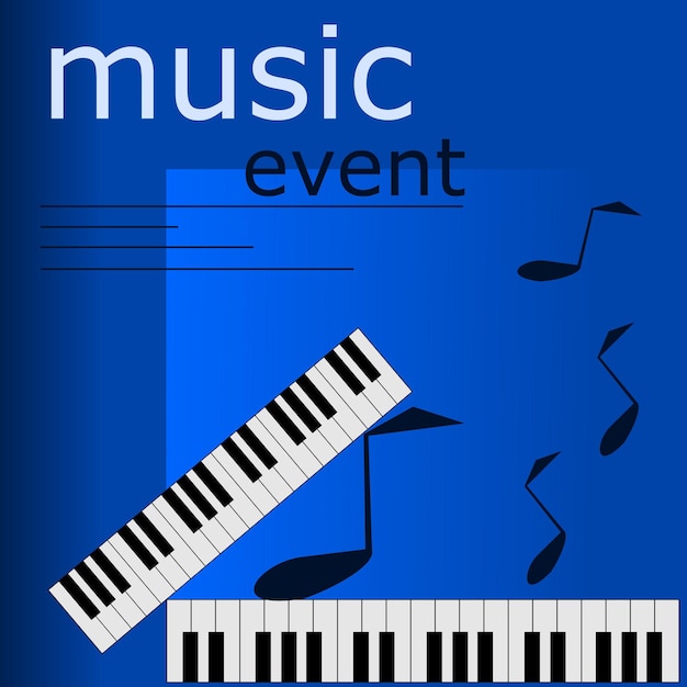 Piano music poster vector illustration print and web design template for summer piano concert.