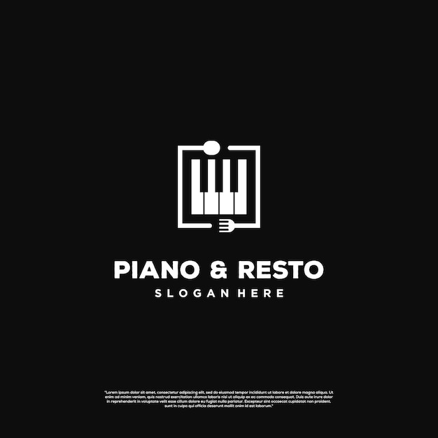 Vector piano resto logo vintage design piano with spoon and fork logo