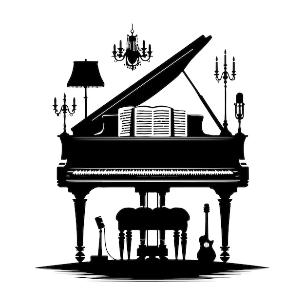 Vector piano silhouette vector illustration