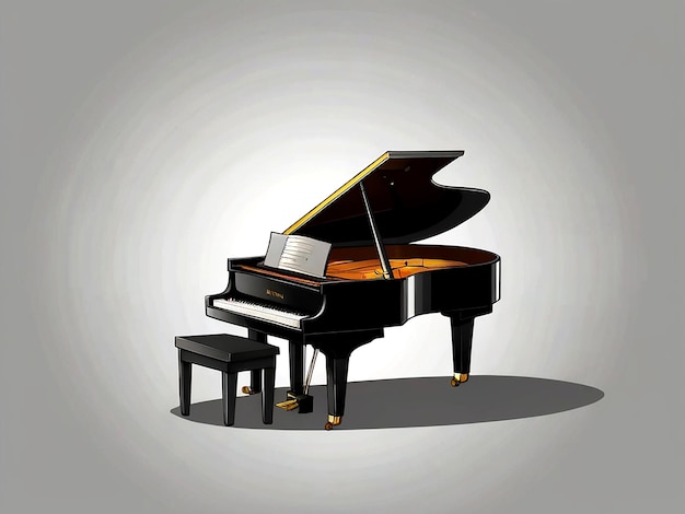 a piano with a piano and a black piano in the background