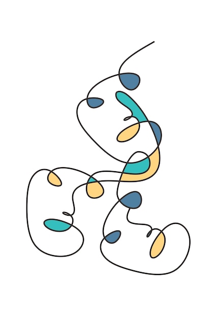 Picasso style One line drawing three face mask