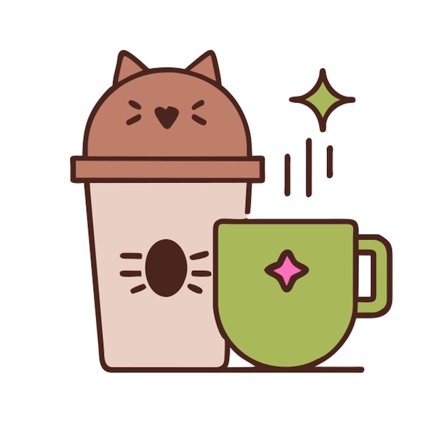 picco coffee kitty icon colored outline