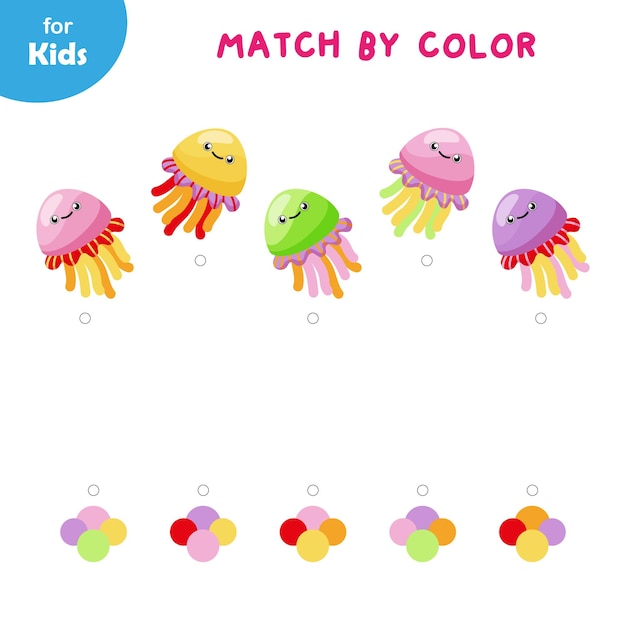 Pick by color Match the colored jellyfish with the correct colors Marine game series