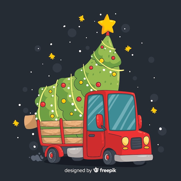 Pick-up truck with christmas tree