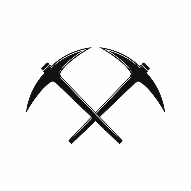 Pickaxe mining tool icon crossed white background