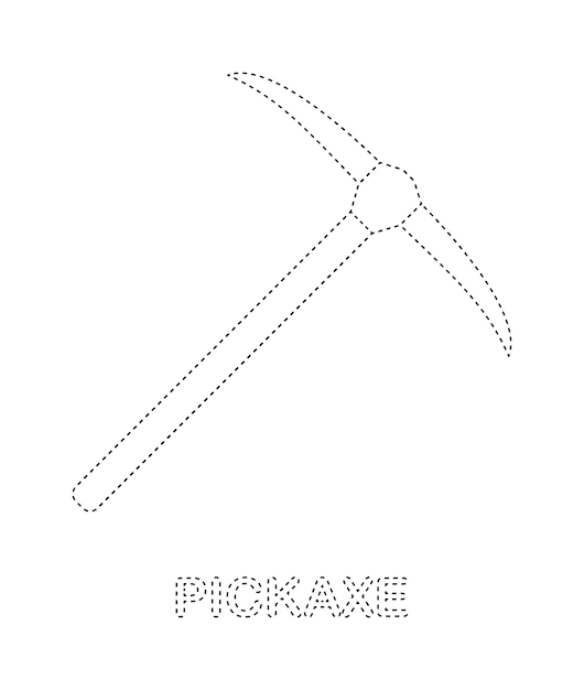 Pickaxe tracing worksheet for kids