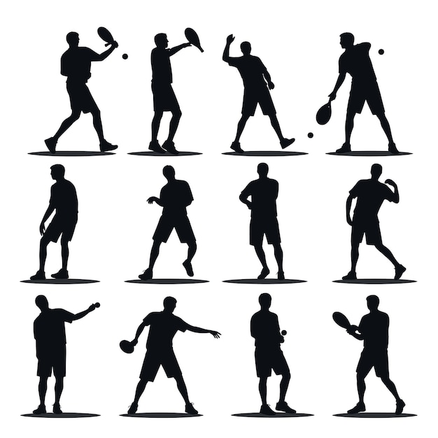 Pickleball player silhouettes pack vector