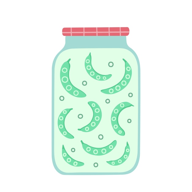 Pickled green peas in a jar Hand drawn illustration