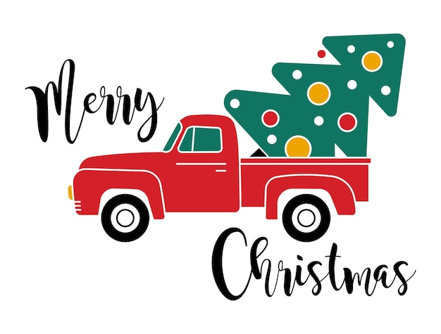 Pickup truck carrying Chrismas tree Vector illustration