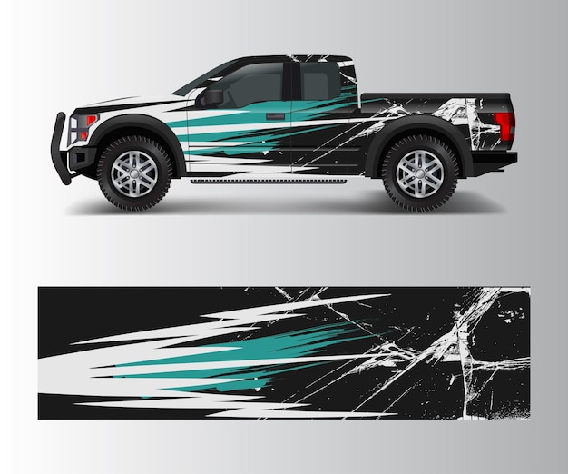 Pickup truck graphic vector abstract shape with grunge design for vehicle vinyl wrap