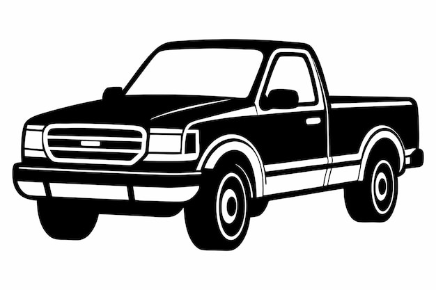 Pickup truck silhouette vector art white background