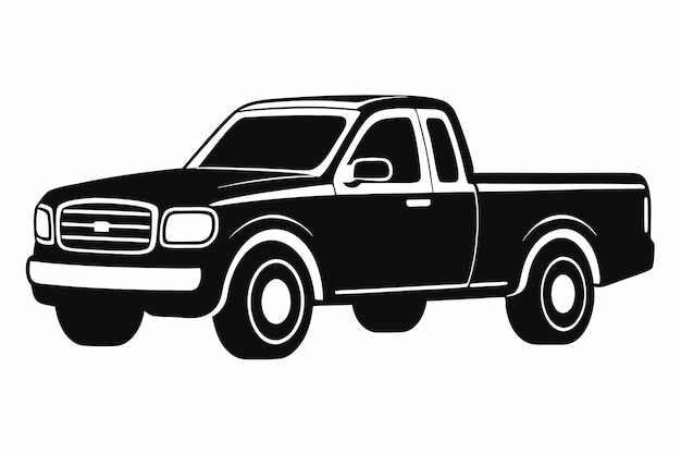 Pickup truck silhouette vector art white background