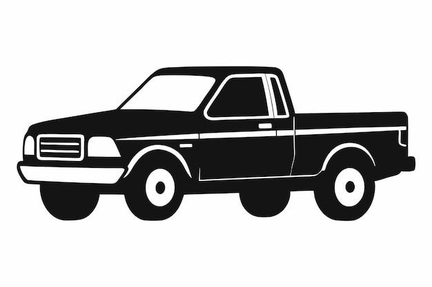 Pickup truck silhouette vector art white background