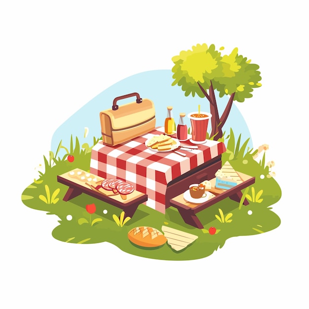 Vector picnic basket outdoors