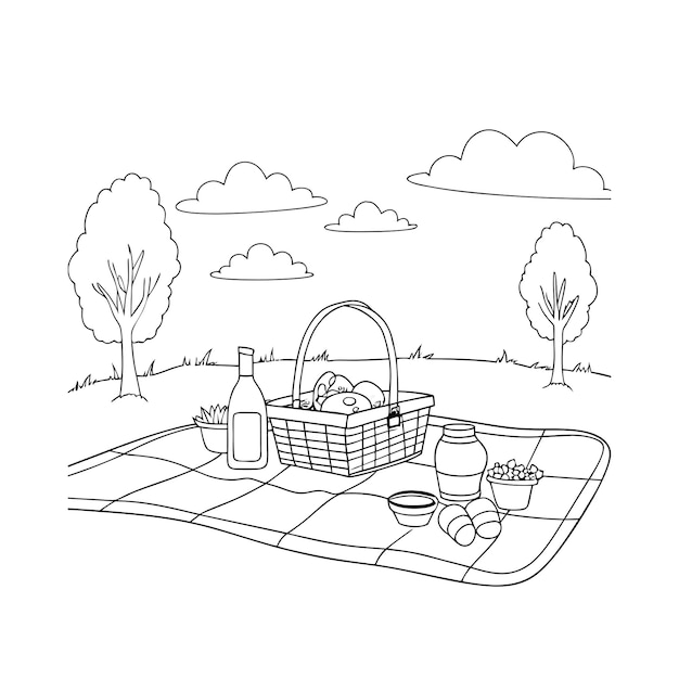 Vector picnic drawing concept illustration