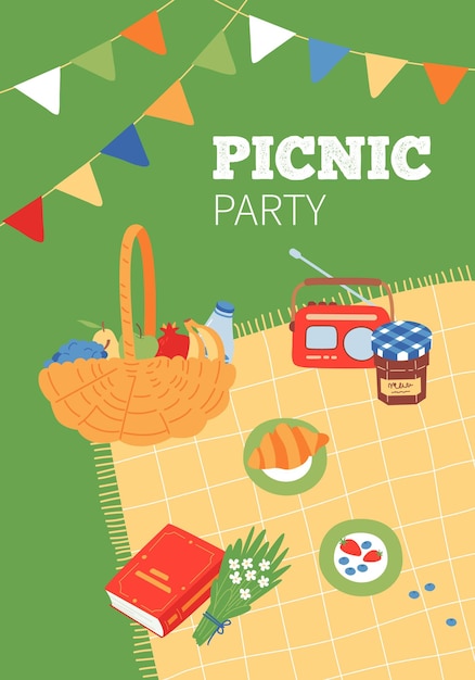 Vector picnic party invitation template cute card design