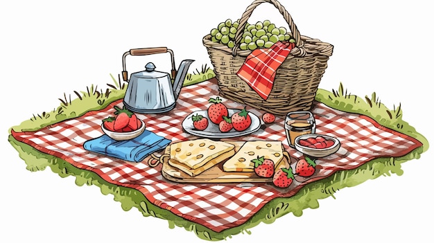 Vector picnic square blanket vector illustration handdrawn