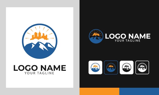 Pictorial logo concept with mountain and city illustration