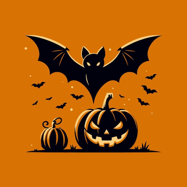 Vector a picture of a bat and pumpkins with bats and bats