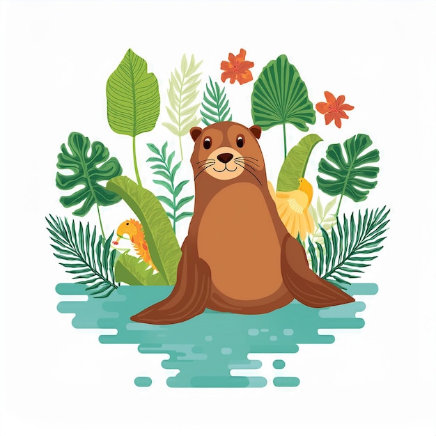 Vector a picture of a bear in the wild with plants and flowers