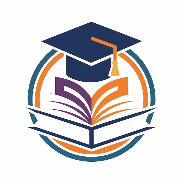 Vector a picture of a book with a blue and orange logo that says graduation