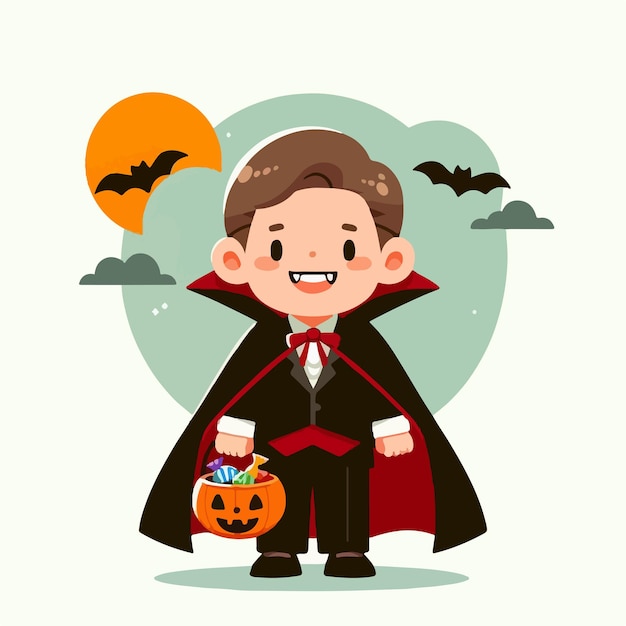 Vector picture of boy wearing halloween costume