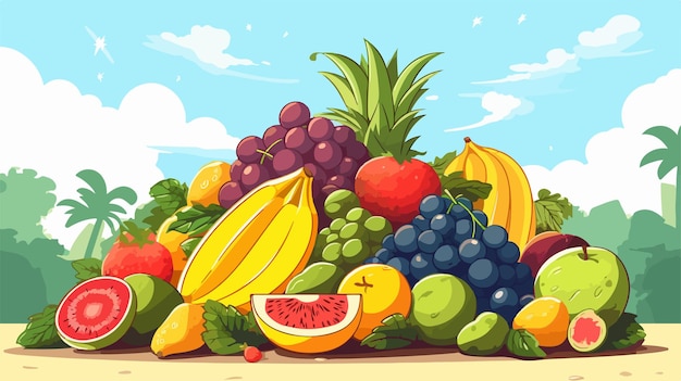 Vector a picture of a bunch of fruits and a banana