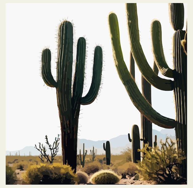 Vector a picture of cactus and desert with the words  cactus  on the bottom