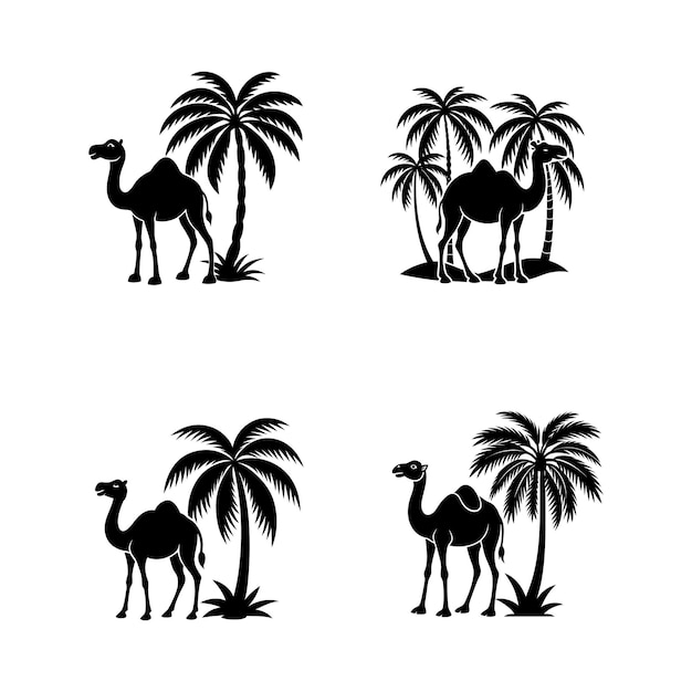 Vector a picture of a camel and palm trees with a white background