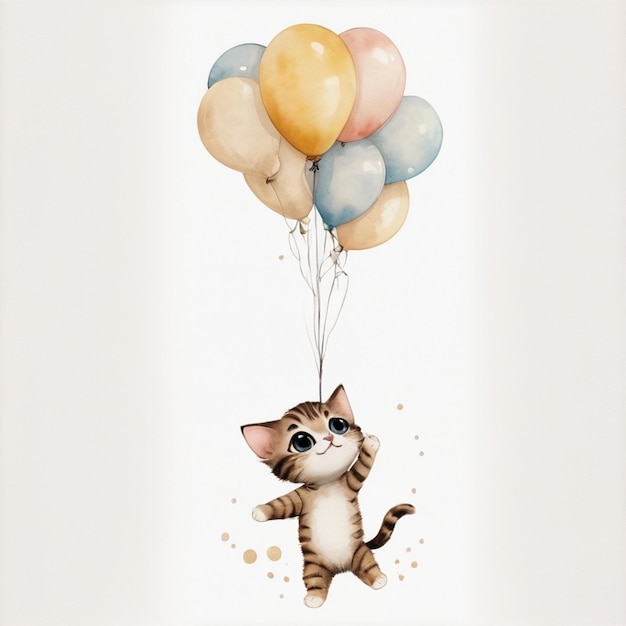 Vector a picture of a cat with balloons that say  cat