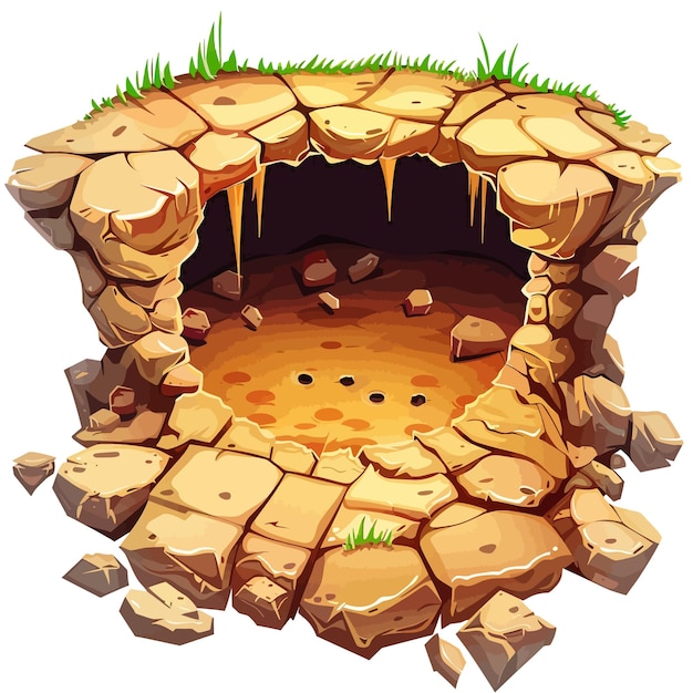 a picture of a cave with a hole in the middle and a grass hole in the middle