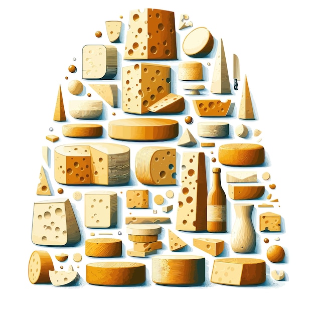 Vector a picture of cheeses and cheeses with a white background