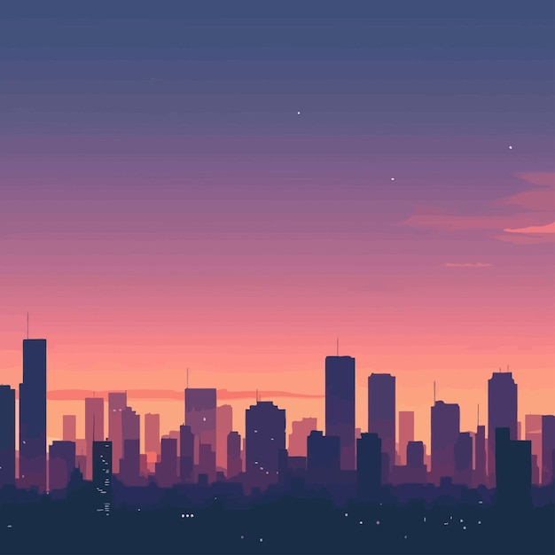 Vector a picture of a city skyline with a pink sunset